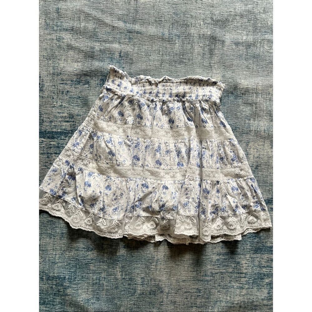 Altar'd State White Blue Ruffle Lace Floral Skirt Size XS